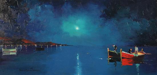 § Cecil Rochfort DOyly John (1906-1993) Moonlight fishermen off coast at La Napoul, near Cannes 12 x 24in.